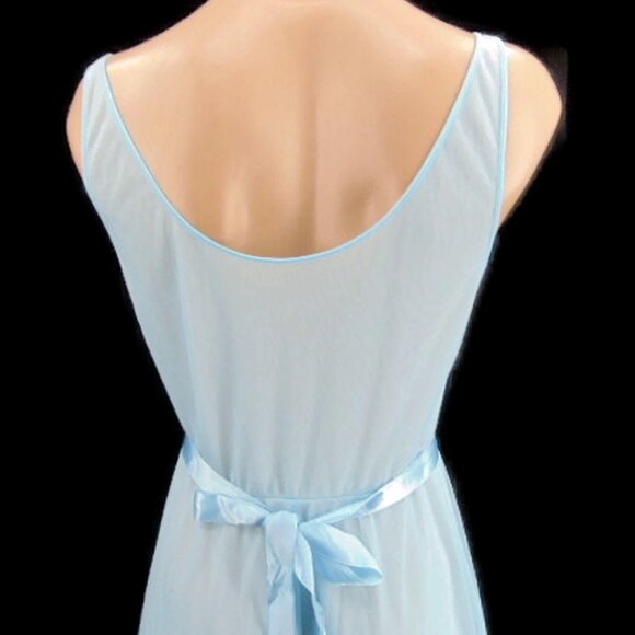 Vanity Fair Vintage 50s Blue Nightgown Size 32 Ribbon Trim Double Nylon Lace - Picture 7 of 12